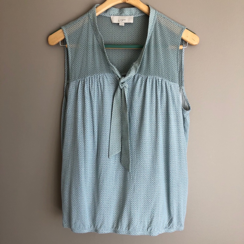LOFT Blouse Sleeveless Tie Front Sheer Shoulder - Size L